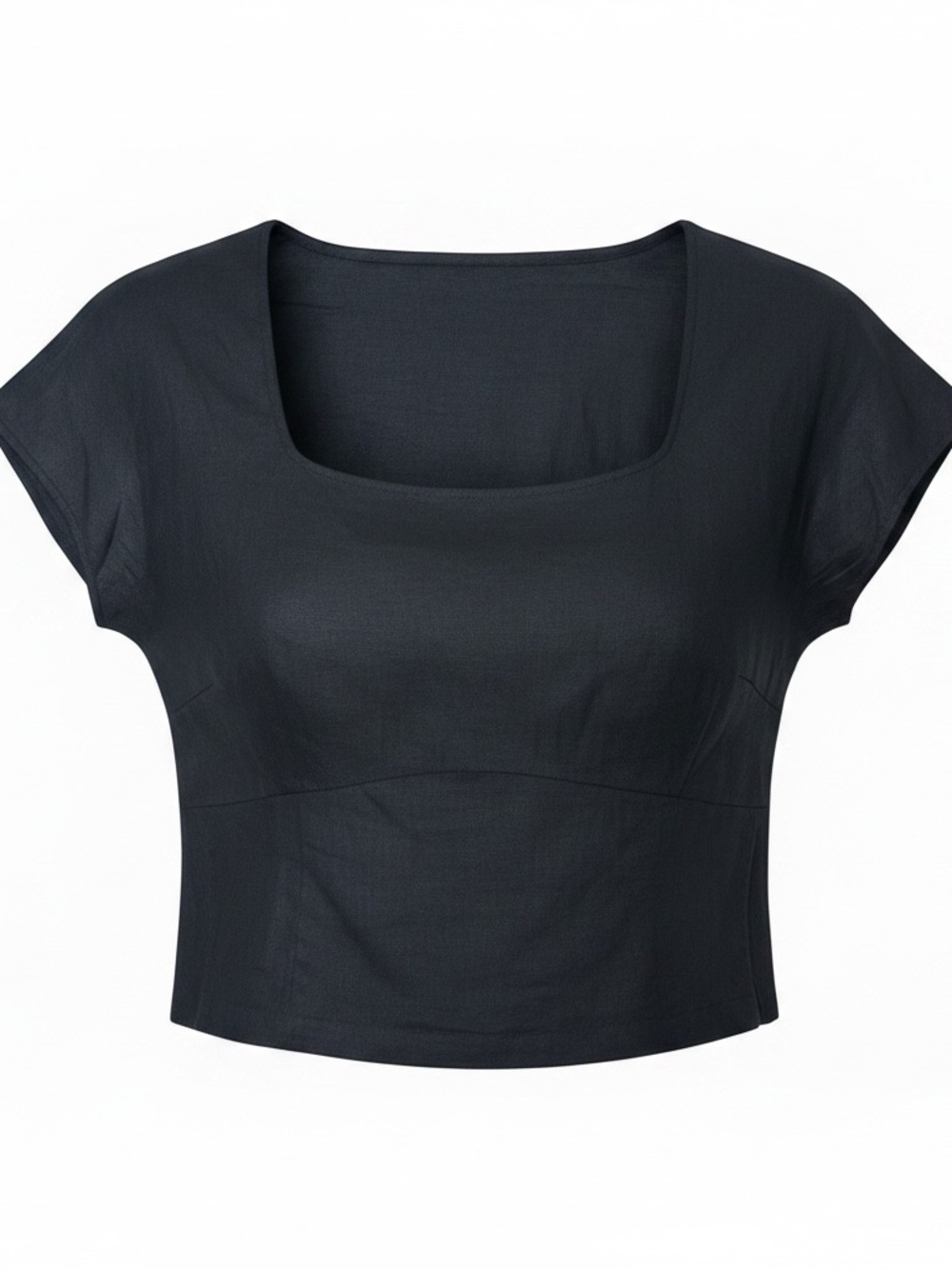 NWT House of Harlow 1960 Black Square-Neck Cropped Linen Top Size S